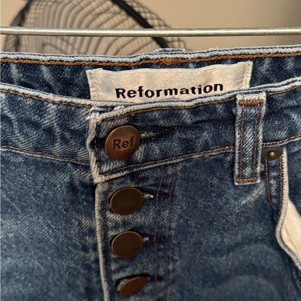 Reformation mid rise button fly ankle length jeans